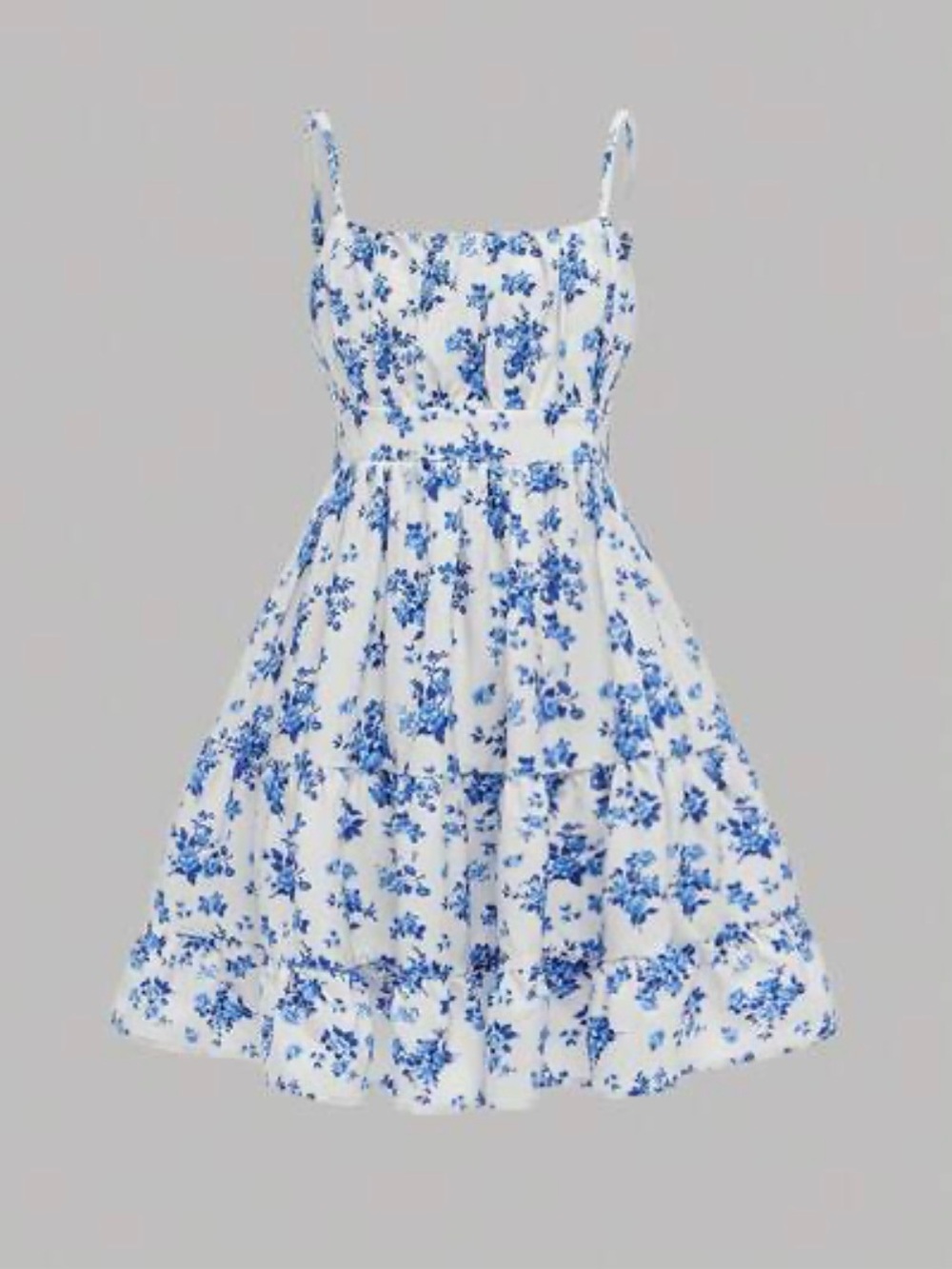 White Sundress with Blue Floral Print